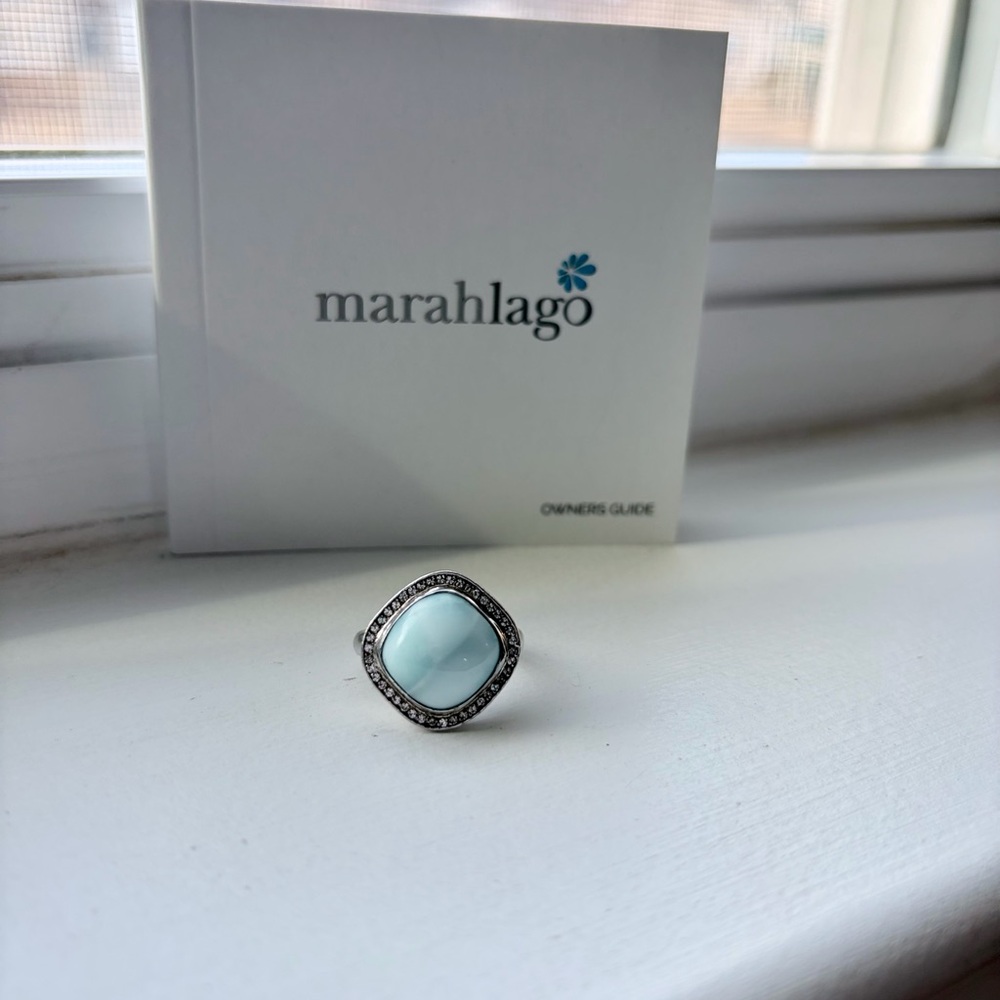 Marahlago Cushion Larimar, White Sapphire, Sterling Silver Women's Ring. Sz 6. - Picture 2 of 5
